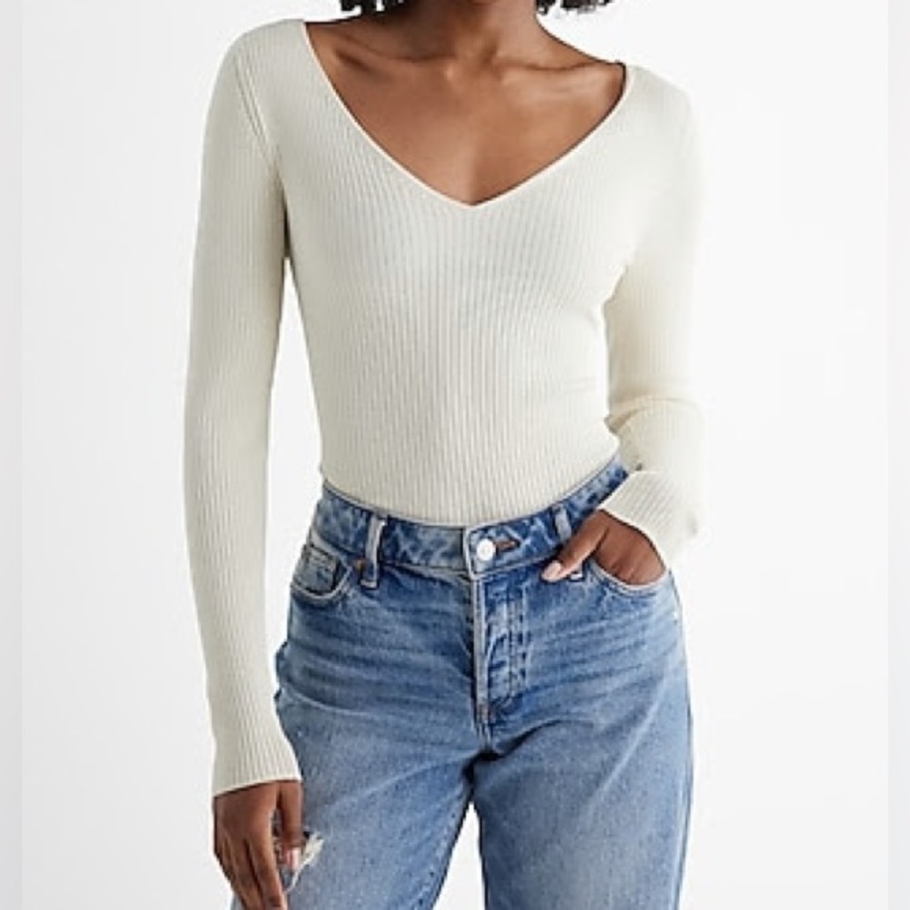 Express Ribbed Double V-neck Sweater